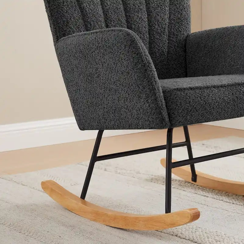Boucle Upholstered Nursery Rocking Chair with Wood Legs, Set of 2