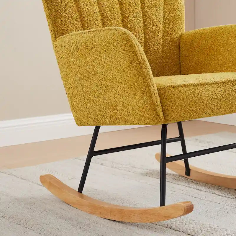 Boucle Upholstered Nursery Rocking Chair with Wood Legs, Set of 2