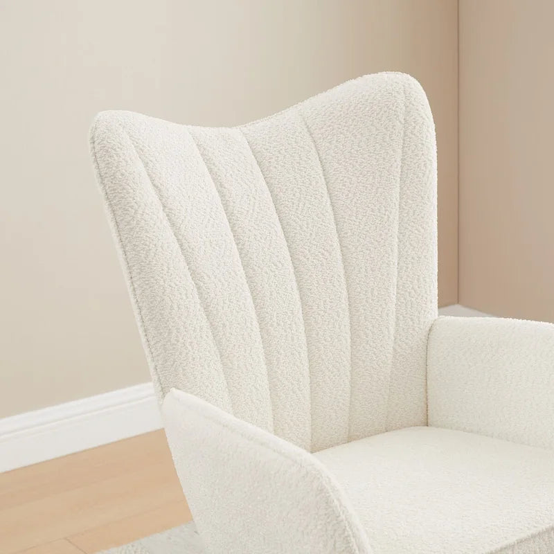 Boucle Upholstered Nursery Rocking Chair with Wood Legs, Set of 2