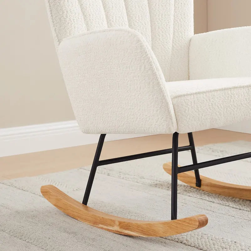 Boucle Upholstered Nursery Rocking Chair with Wood Legs, Set of 2