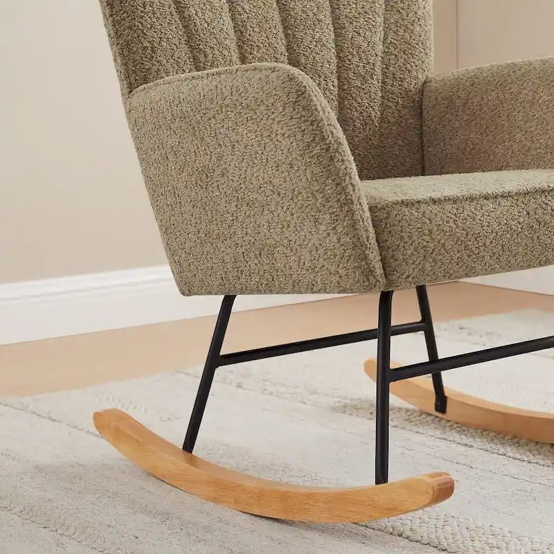 Boucle Upholstered Nursery Rocking Chair with Wood Legs, Set of 2