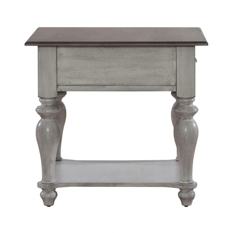 Ocean Isle Antique White & Weathered Pine Drawer End Table