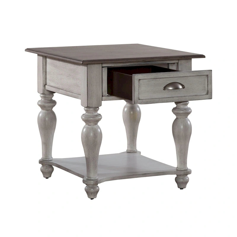 Ocean Isle Antique White & Weathered Pine Drawer End Table