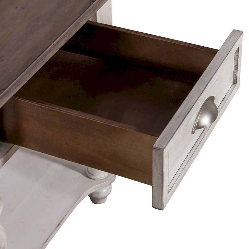 Ocean Isle Antique White & Weathered Pine Drawer End Table