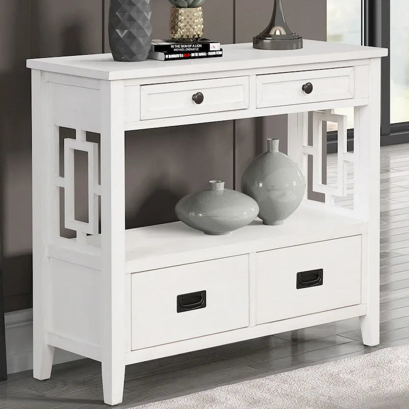 36 Farmhouse Pine Wood Console Table Entry Sofa Table with 4 Drawers & 1 Storage Shelf