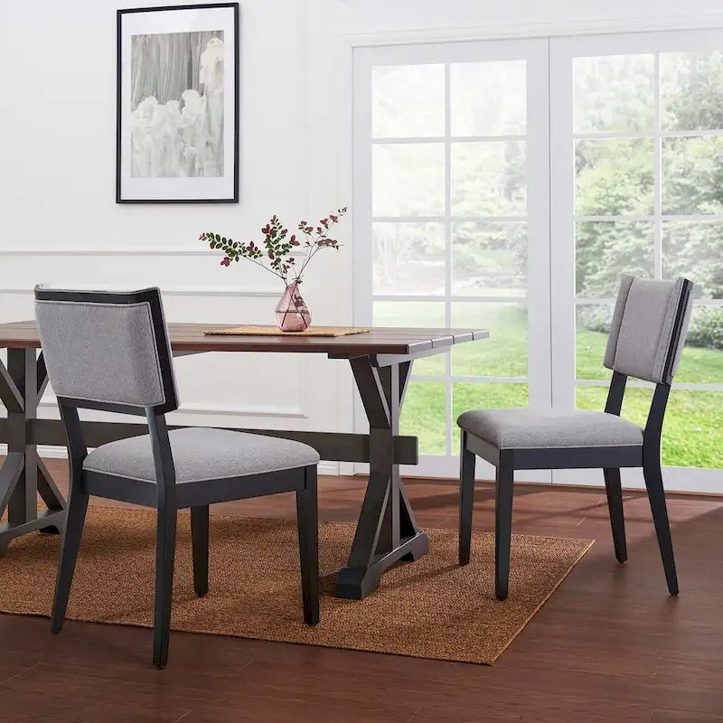 Contemporary Upholstered Dining Chairs with Rubberwood Frame, Set of 2