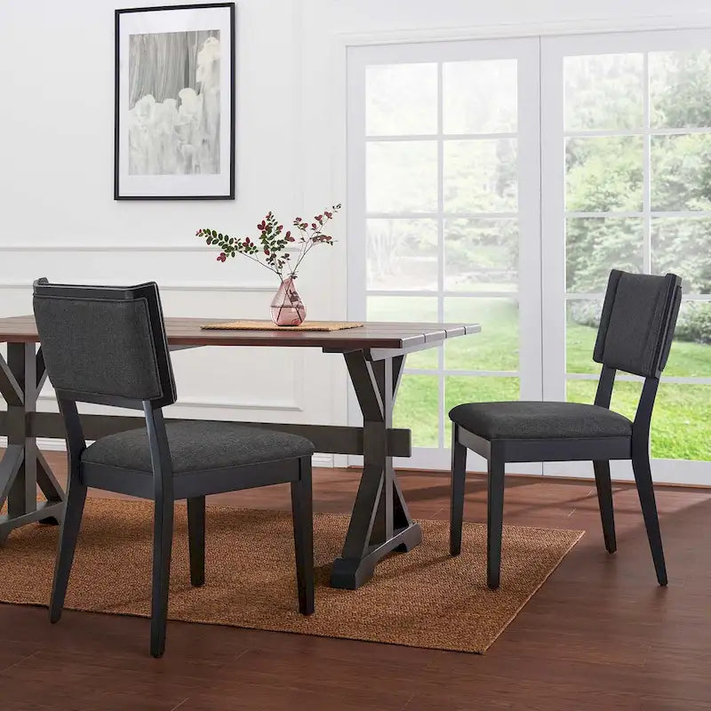 Contemporary Upholstered Dining Chairs with Rubberwood Frame, Set of 2
