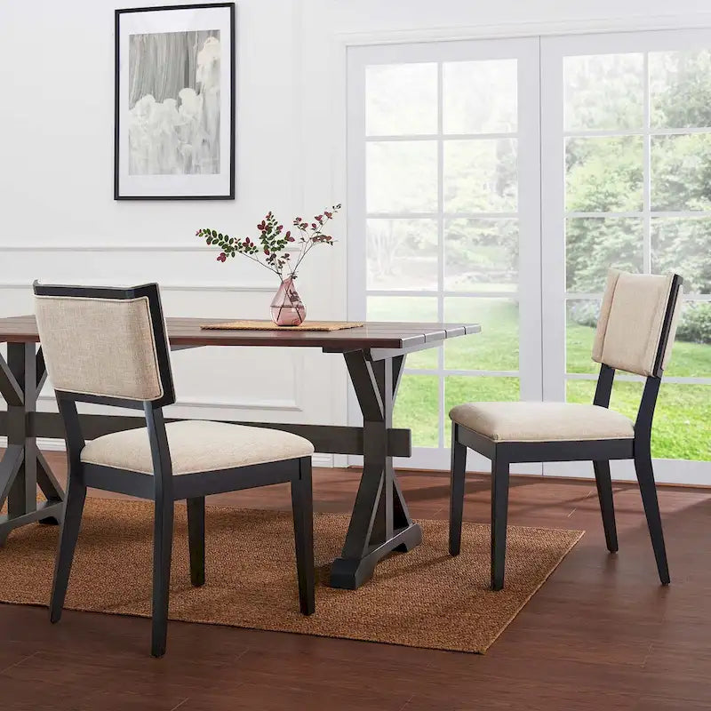 Contemporary Upholstered Dining Chairs with Rubberwood Frame, Set of 2