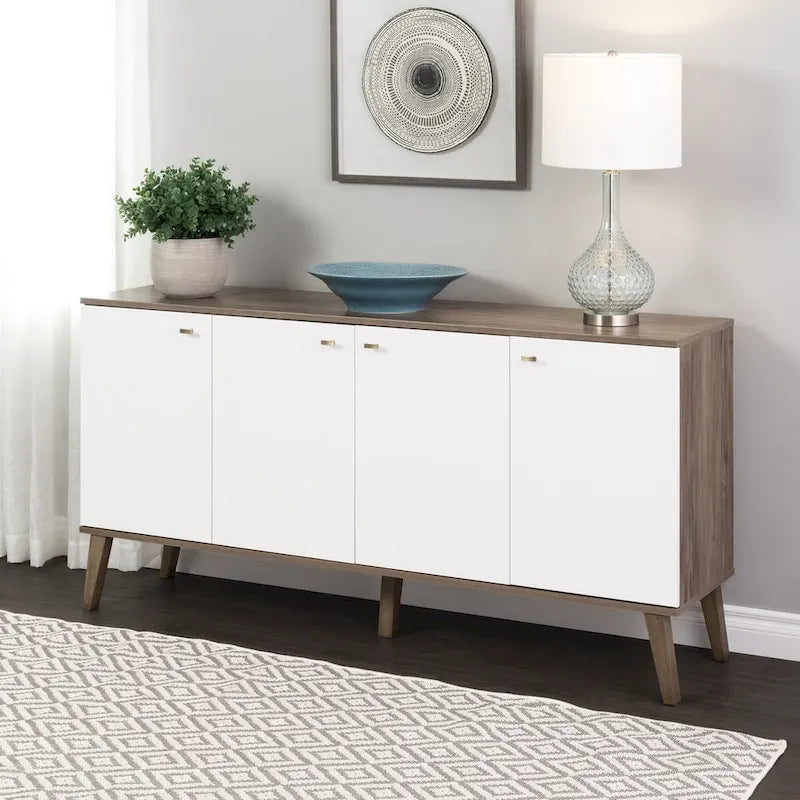 Vysoká komoda/příborník Mid-Century Modern se 4 dvířky, 163 cm (Š) x 81 cm (V) x 41 cm (H)