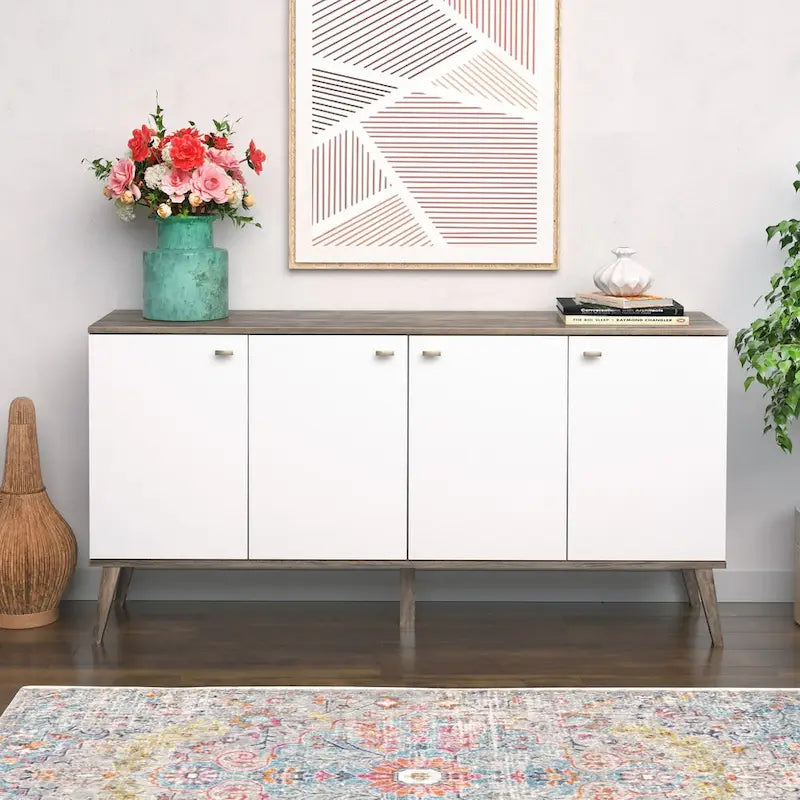 Vysoká komoda/příborník Mid-Century Modern se 4 dvířky, 163 cm (Š) x 81 cm (V) x 41 cm (H)