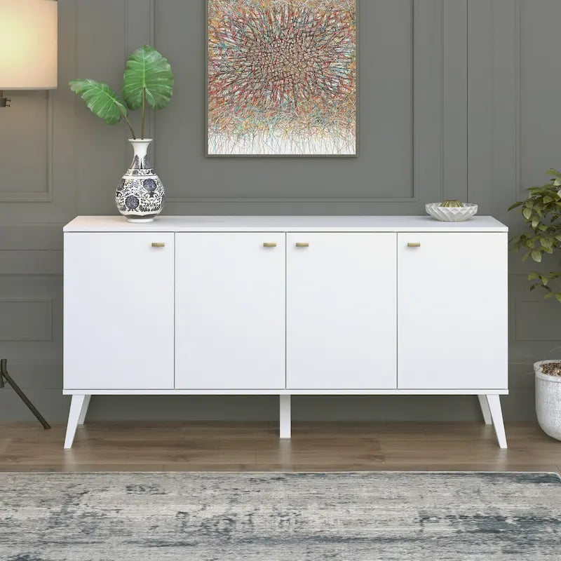Vysoká komoda/příborník Mid-Century Modern se 4 dvířky, 163 cm (Š) x 81 cm (V) x 41 cm (H)