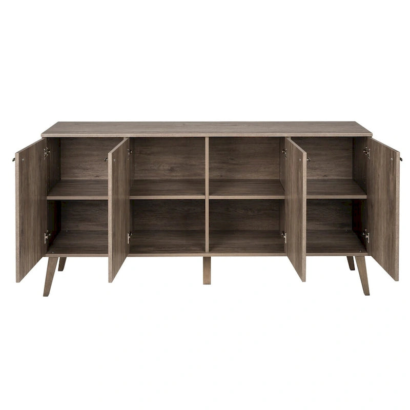 Vysoká komoda/příborník Mid-Century Modern se 4 dvířky, 163 cm (Š) x 81 cm (V) x 41 cm (H)